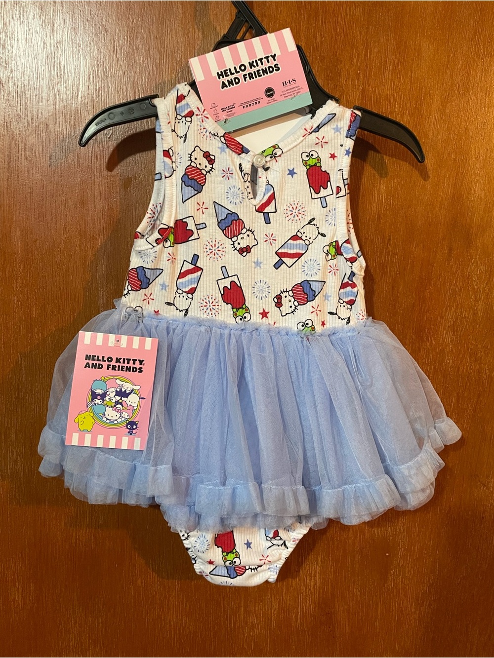 Hello Kitty White & Light Blue Tulle One-Piece Bodysuit 18 months